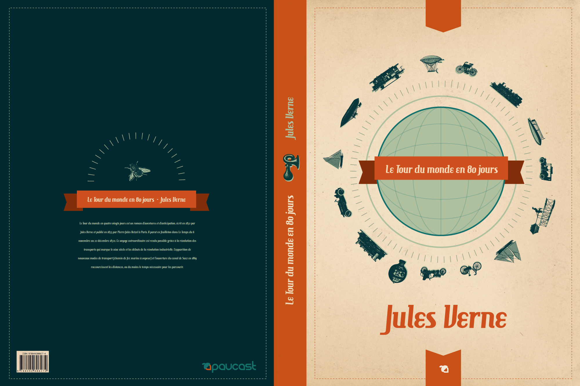 Diseño de portada de libro «Le Tour du monde en quatre-vingts jours» de  Jules Verne | paucast